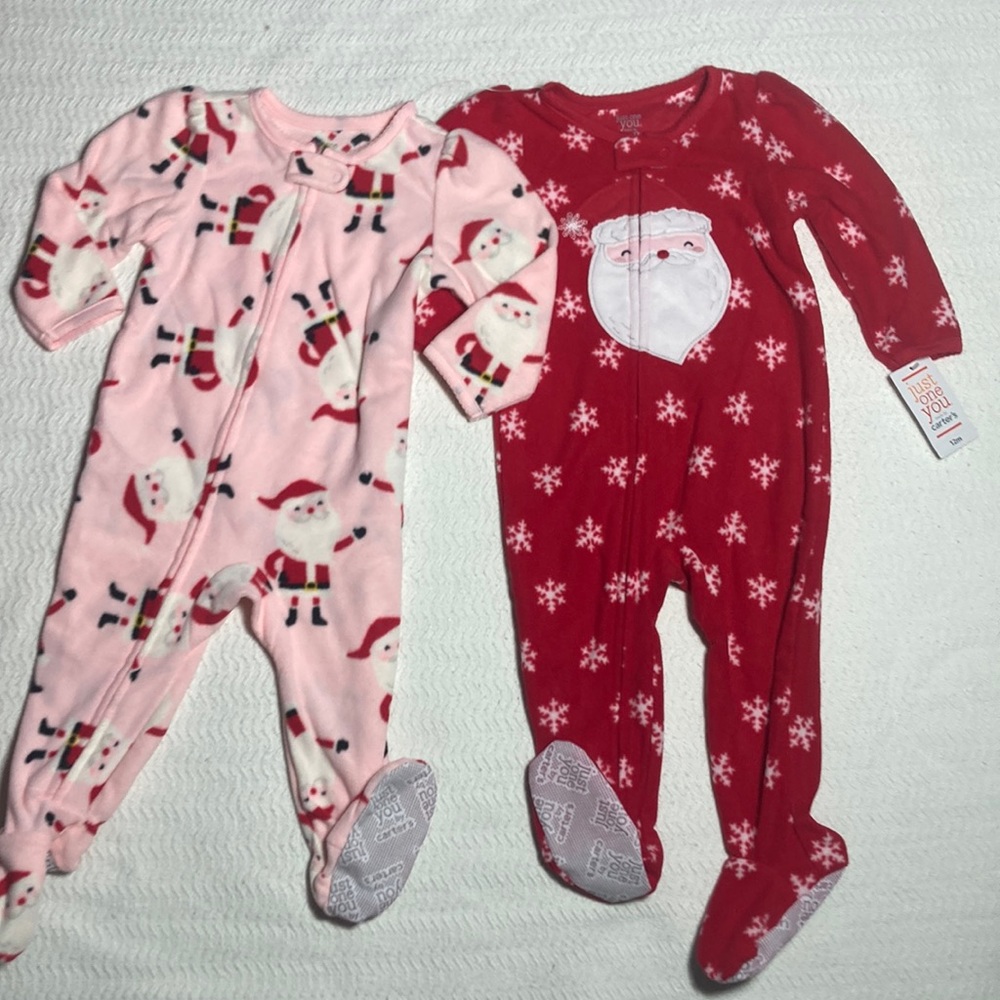 SET 12m Fleece Christmas Sleep-n-Plays NEW Santa Pink